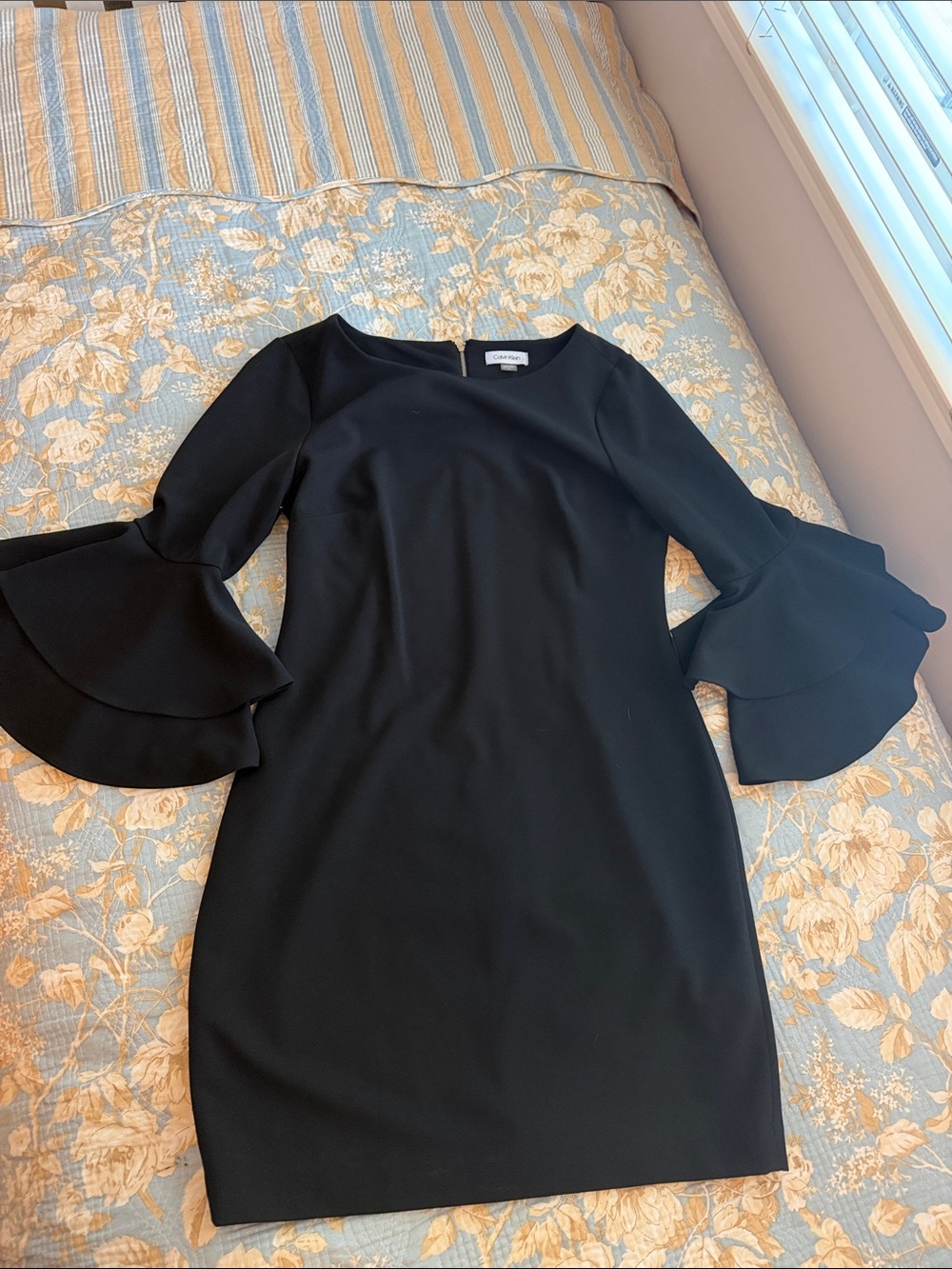 Calvin Klein Black Long-Sleeve Dress with Tiered Bell Sleeves